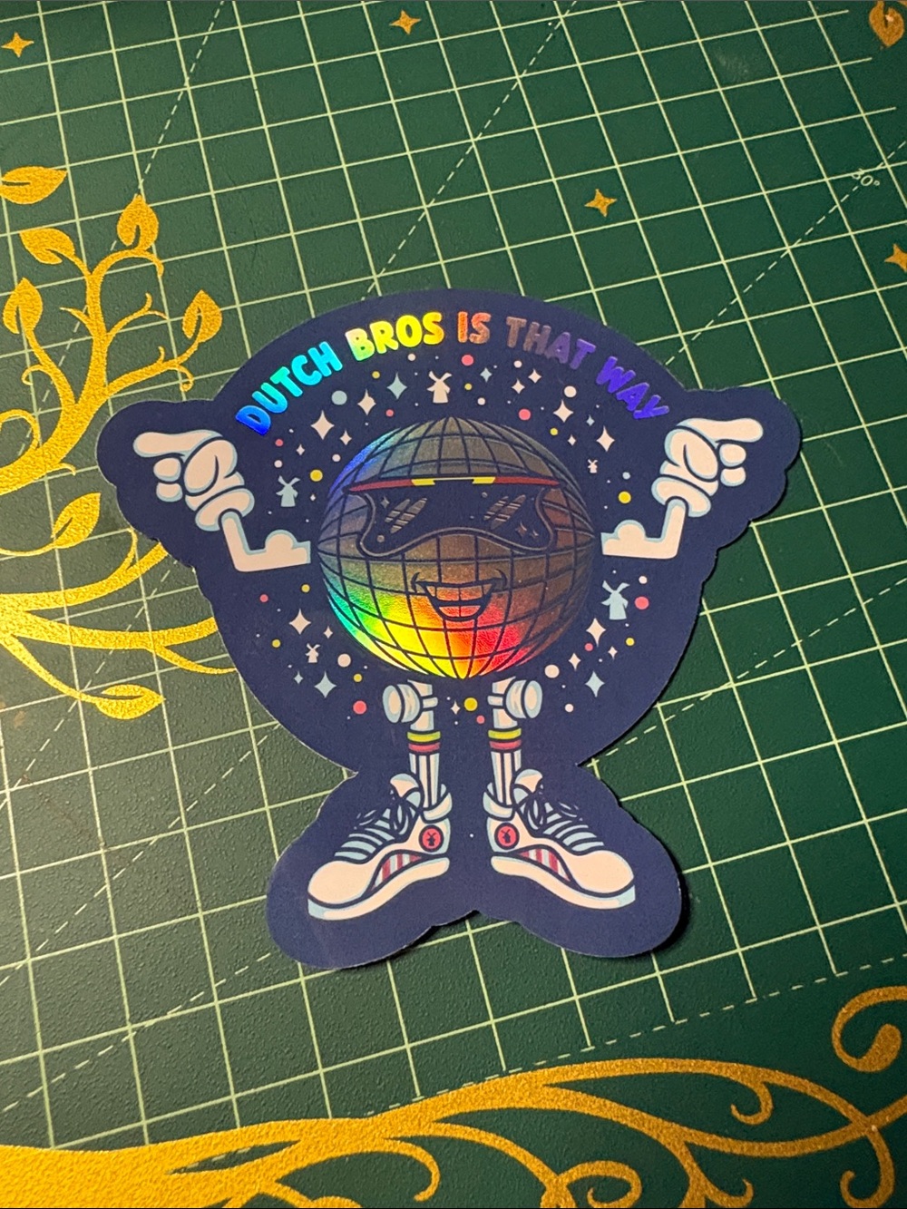 Dutch Bros Holographic Disco Ball Character Sticker - Rainbow